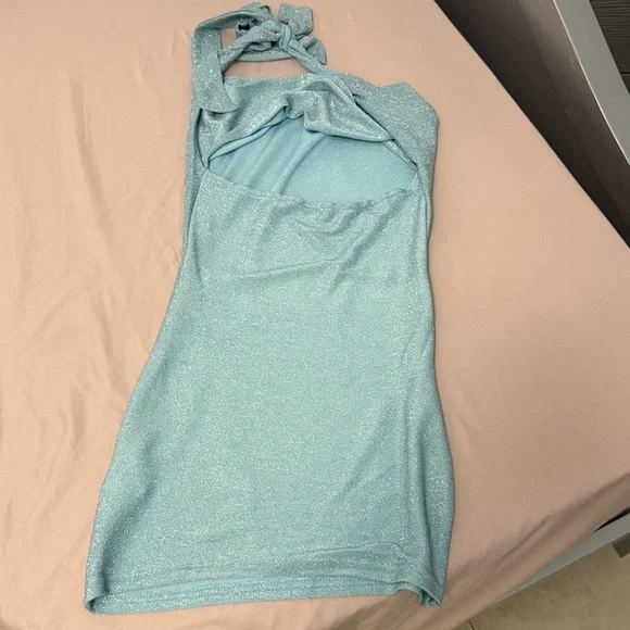 SHEIN Sparkling Blue Halter Dress - Picture 2 of 2